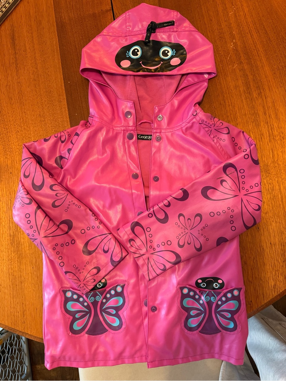 George Pink Butterfly Hooded Raincoat